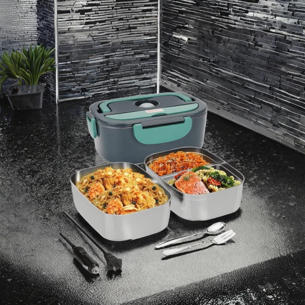 Portable 1.5L 60W Stainless Steel Electric Lunch Box with Bag for Outdoor Car Use 110V/220V Household Electric