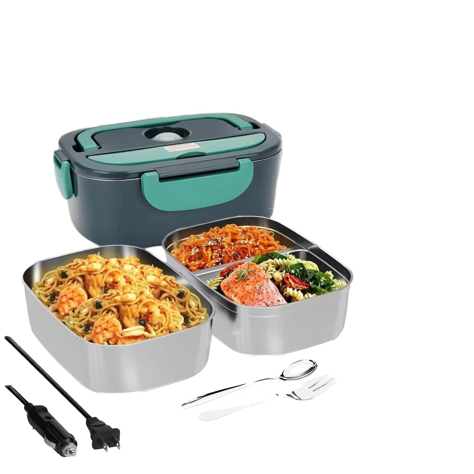 Portable 1.5L 60W Stainless Steel Electric Lunch Box with Bag for Outdoor Car Use 110V/220V Household Electric