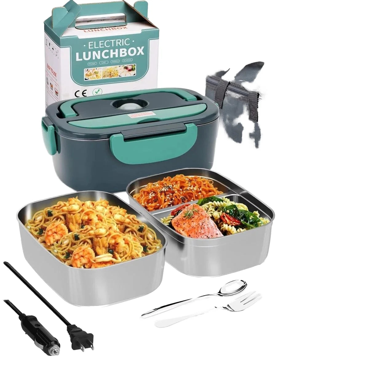 Portable 1.5L 60W Stainless Steel Electric Lunch Box with Bag for Outdoor Car Use 110V/220V Household Electric