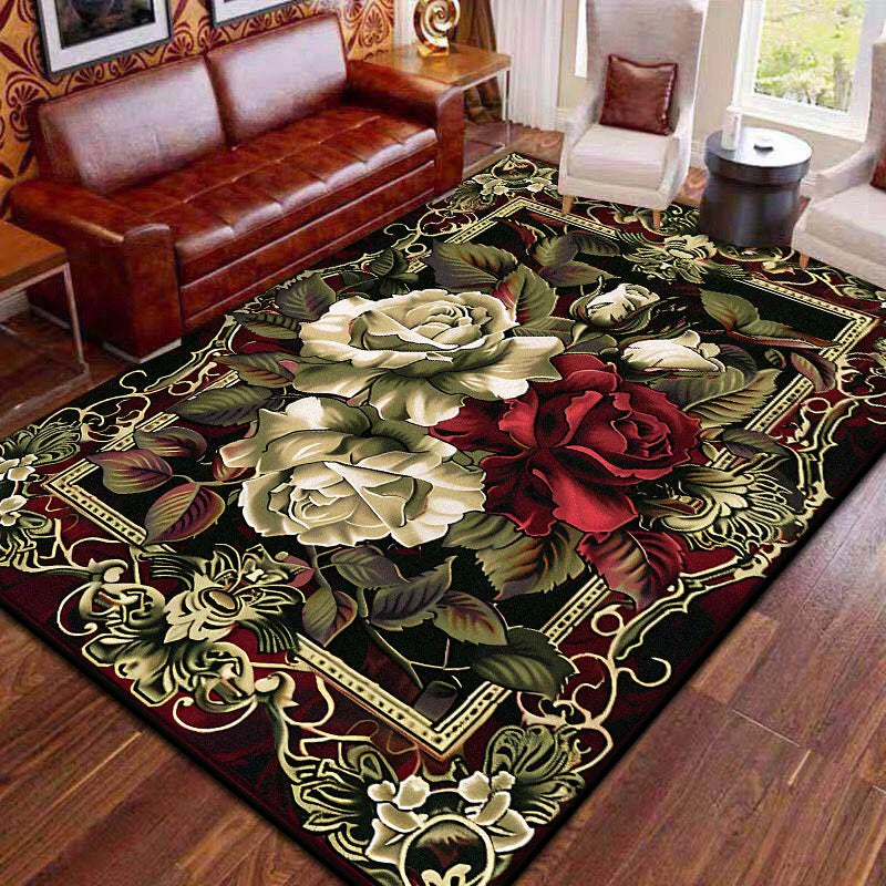 Red Retro Large Area Rugs Living Room European Decoration Home Sofa Area Carpet Gorgeous Bedroom Non-slip Floor Mat Washable