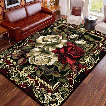 Red Retro Large Area Rugs Living Room European Decoration Home Sofa Area Carpet Gorgeous Bedroom Non-slip Floor Mat Washable