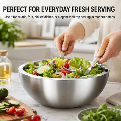 16/20/24cm Stainless Steel Dip Chiller Bowl Double Walled Fruit Salad Mixing Bowl Insulated Ice Chilled Serving Bowl for Kitchen