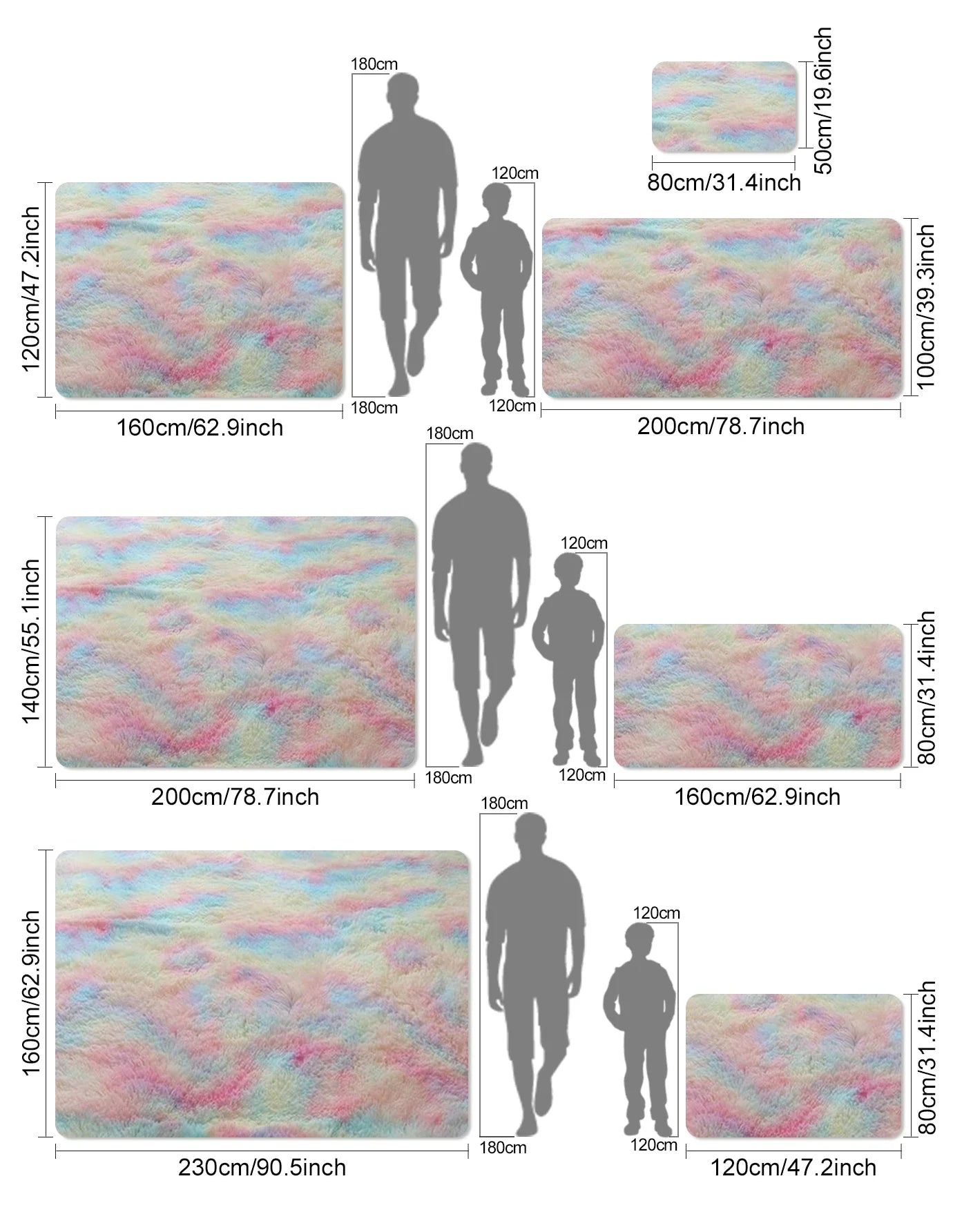 VIKAMA Silk Wool Rugs Children's Room Living Room Bedroom Tie-Dye Non-Slip Washable Machine Washable Carpet Mats
