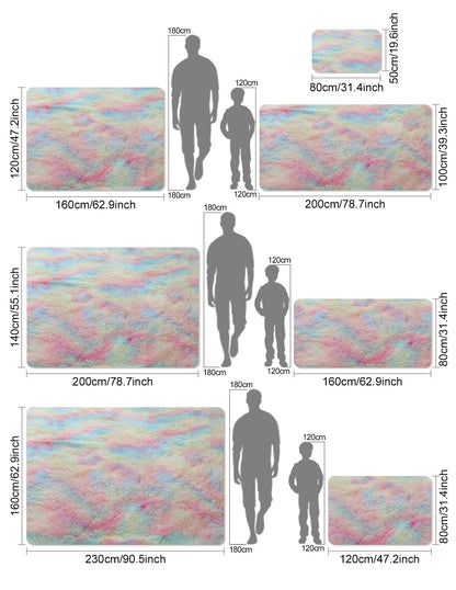 VIKAMA Silk Wool Rugs Children's Room Living Room Bedroom Tie-Dye Non-Slip Washable Machine Washable Carpet Mats