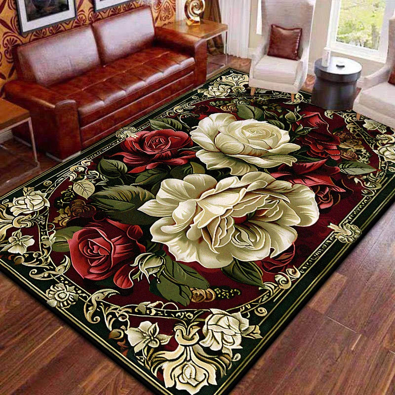 Red Retro Large Area Rugs Living Room European Decoration Home Sofa Area Carpet Gorgeous Bedroom Non-slip Floor Mat Washable