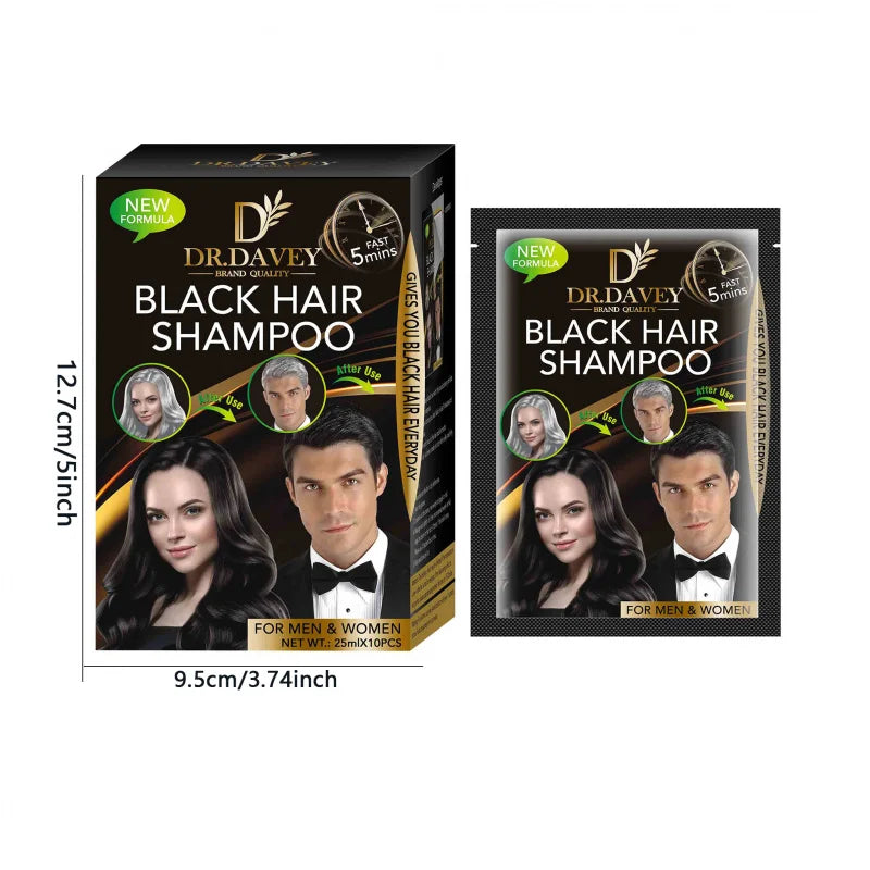 DR.DAVEY Boxed25ml×10PCS Black hair dye nourishes hair, cleanses and cares for it, and is a coloring hair care shampoo