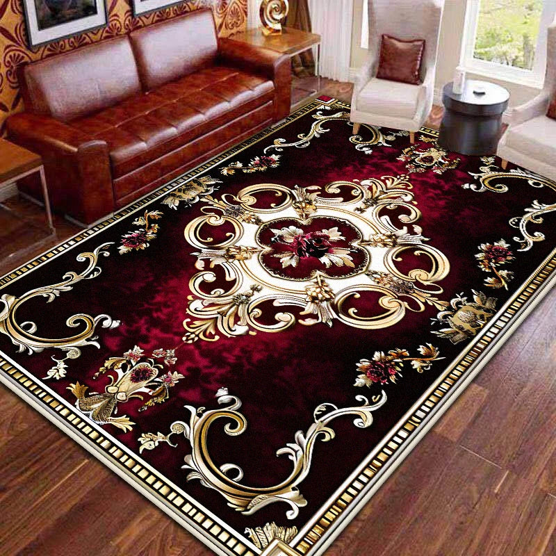 Red Retro Large Area Rugs Living Room European Decoration Home Sofa Area Carpet Gorgeous Bedroom Non-slip Floor Mat Washable