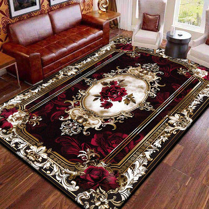 Red Retro Large Area Rugs Living Room European Decoration Home Sofa Area Carpet Gorgeous Bedroom Non-slip Floor Mat Washable