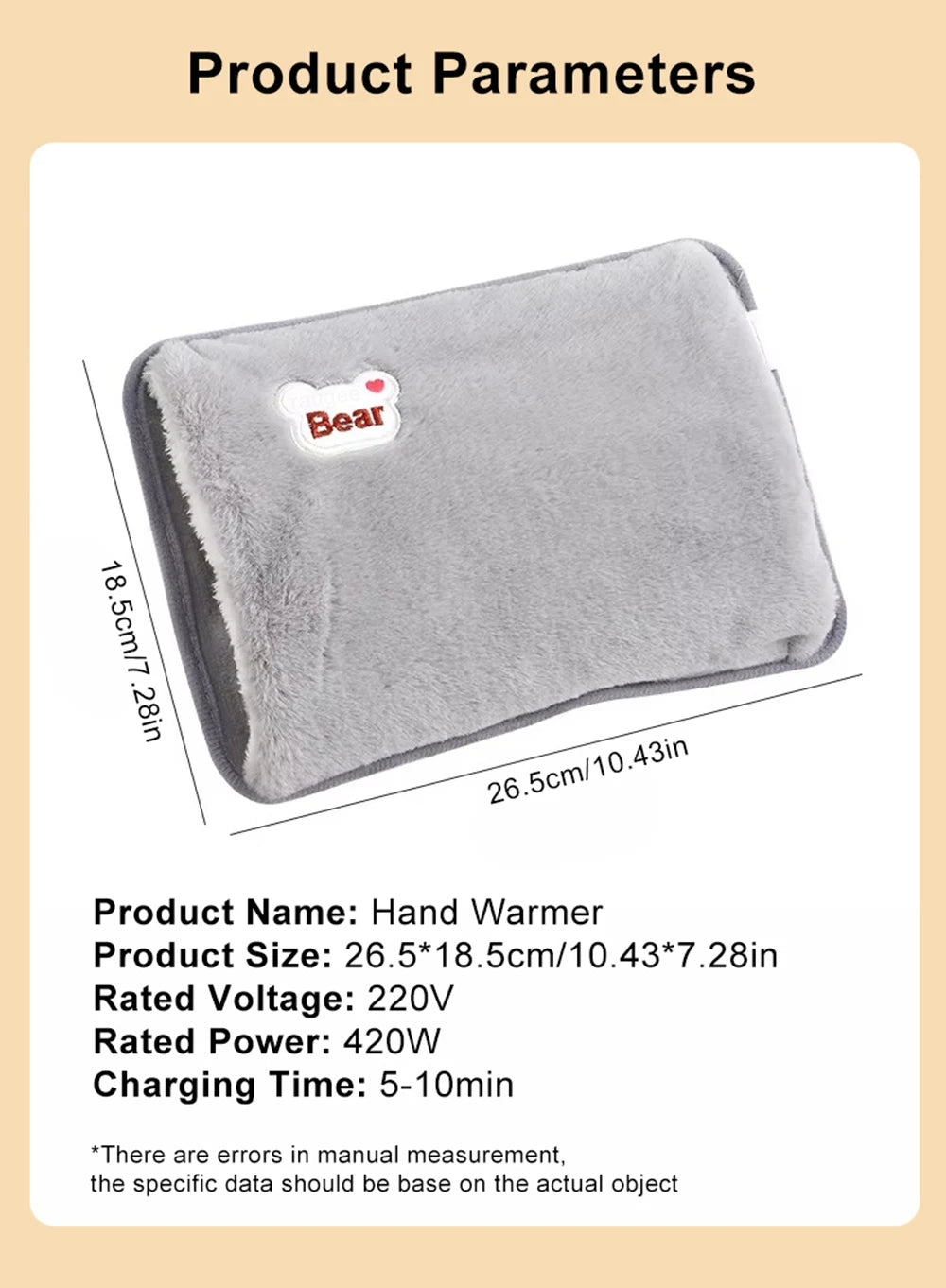 Electric Hand Warmer Bag EU Plug Rechargeable Reusable Hand Warmer For Abdomen Hands Warm Pocket Hot Water Injection Heating Bag