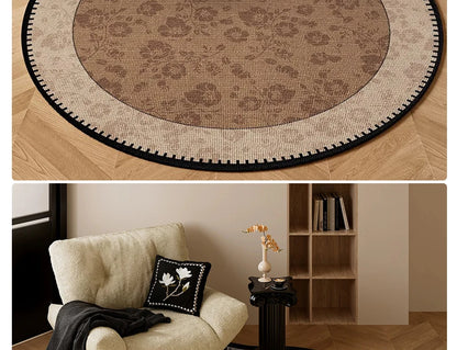 Round Living Room Rug Stain-Resistant Durable Wear-Resistant Floor Mat Luxurious Floral Rugs Large Size Home Decoration Carpet