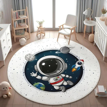 Planets Astronauts Playmat Round Rug  Living Room Decor Sofa Rug Kid's Play Mat Boys Bedroom Bedside Rug Play Reading Area Rug