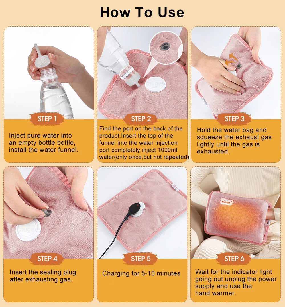 Electric Hand Warmer Bag EU Plug Rechargeable Reusable Hand Warmer For Abdomen Hands Warm Pocket Hot Water Injection Heating Bag