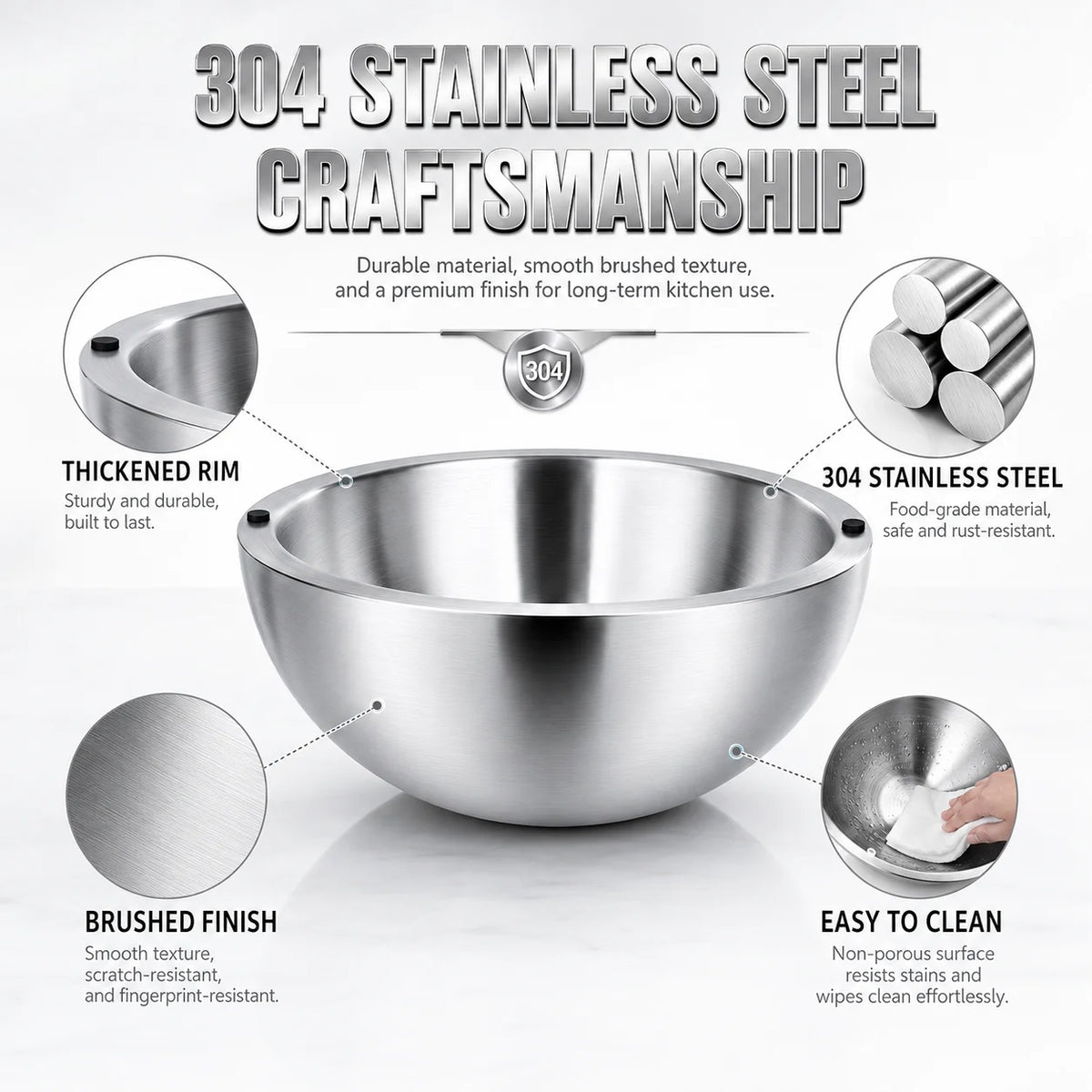 16/20/24cm Stainless Steel Dip Chiller Bowl Double Walled Fruit Salad Mixing Bowl Insulated Ice Chilled Serving Bowl for Kitchen