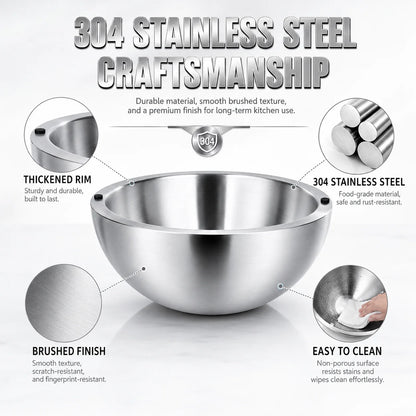 16/20/24cm Stainless Steel Dip Chiller Bowl Double Walled Fruit Salad Mixing Bowl Insulated Ice Chilled Serving Bowl for Kitchen