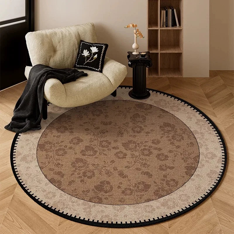 Round Living Room Rug Stain-Resistant Durable Wear-Resistant Floor Mat Luxurious Floral Rugs Large Size Home Decoration Carpet