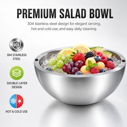 16/20/24cm Stainless Steel Dip Chiller Bowl Double Walled Fruit Salad Mixing Bowl Insulated Ice Chilled Serving Bowl for Kitchen