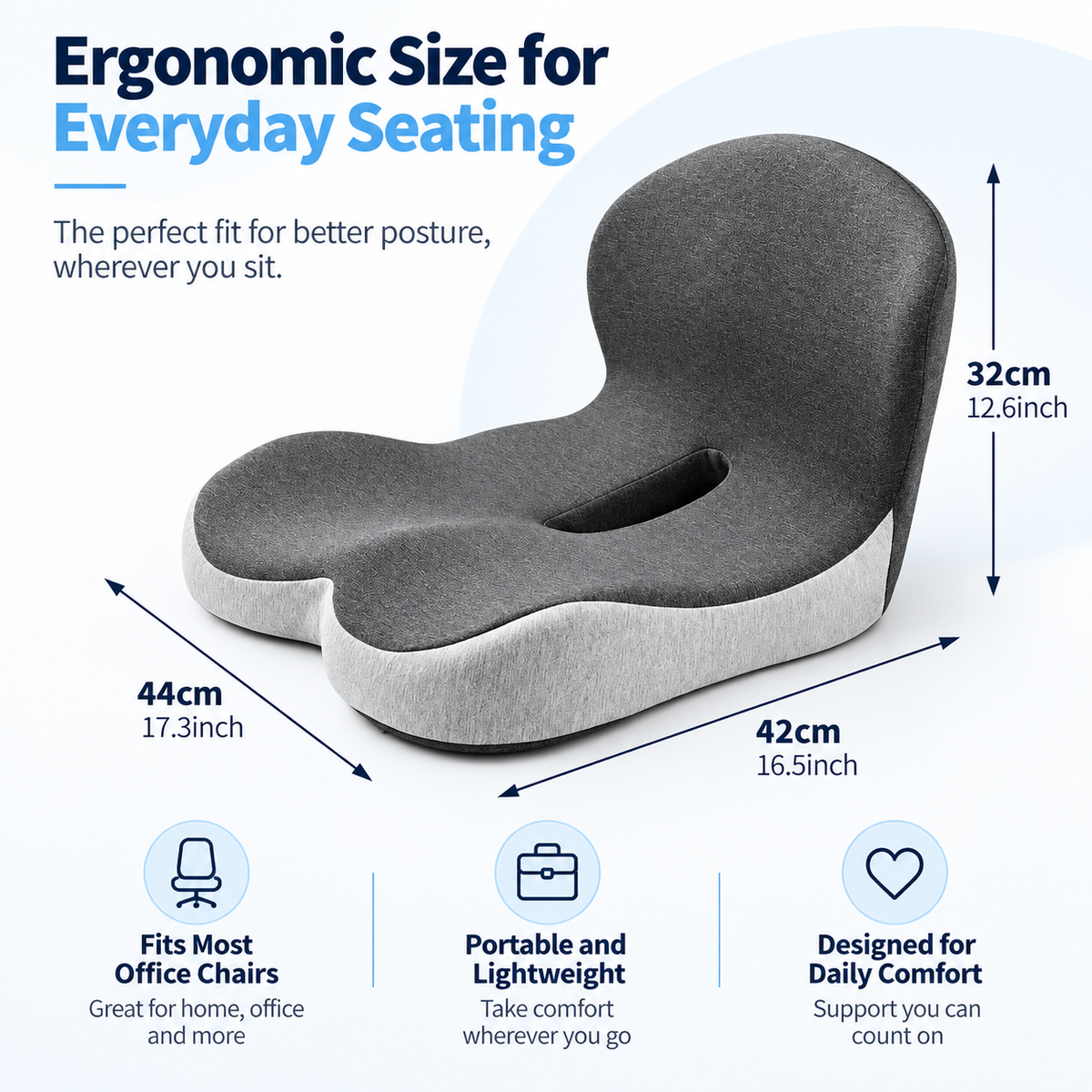 DriveAlign ergonomic seat and lumbar cushion dimensions